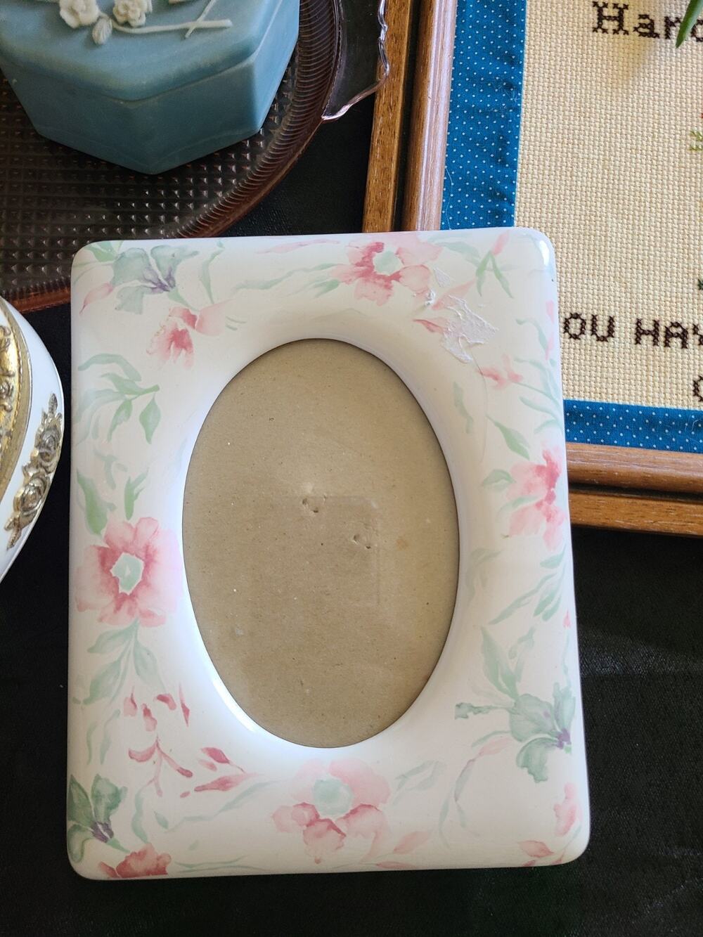 Vintage Porcelain Floral Picture Frame Shabby Chic Decor